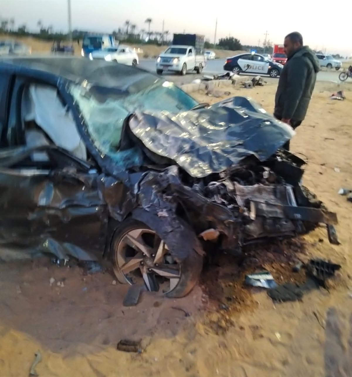 حادث تصادم مروع بين سيارتين على طريق مصر الإسماعيلية الصحراوي