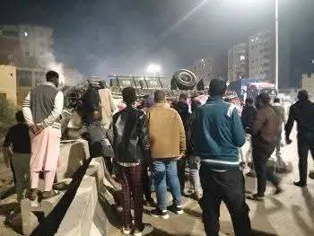 حادث تصادم مروع بين 3 سيارات أعلى الطريق الدائري بالمريوطية