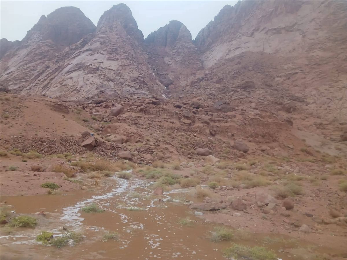 أمطار الخير تتساقط على جبال سانت كاترين وتحولها إلى شلالات طبيعية وسط فرحة الأهالي
