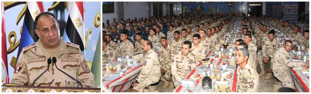 وزير الدفاع والإنتاج الحربى يلتقى مقاتلى الجيش الثالث الميدانى وقوات شرق القناة لمكافحة الإرهاب ويشاركهم تناول الإفطار