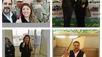 مها أحمد بصحبة زوجها مجدي كامل خلال عملية التصويت بالانتخابات الرئاسية 2018