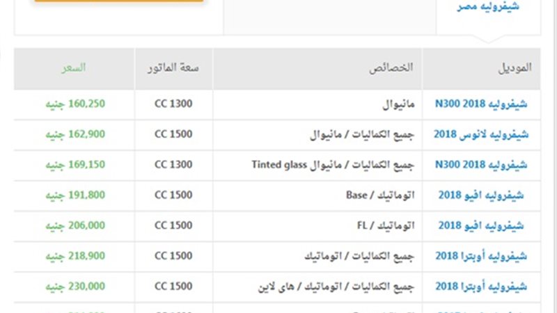 أسعار سيارات شيفروليه