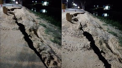 هبوط ارضي بحي الجناين بالسويس