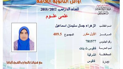 نتيجة الثانوية العامة.. الأولى مكرر لـ 