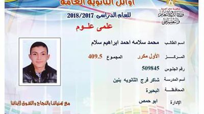 محافظ البحيرة تهنئ الأول مكرر علمي علوم تلفونيا