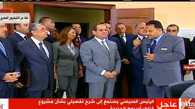 الرئيس السيسي يشهد شرحا تفصيليا لأنظمة التشغيل والتحكم  ببوابات أهوسة قناطر أسيوط  الجديدة 