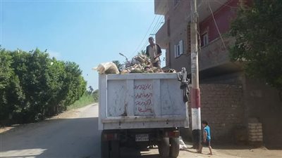 قبل عيد الأضحى 2018. رفع 45 طن قمامة ومخلفات مباني بقرية مازورة سمسطا ببني سويف