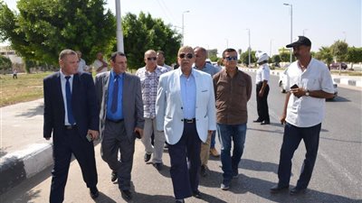 محافظ الاسماعيلية يتابع تطوير ورفع كفاءة المسطحات الخضراء بالطريق الدائرى