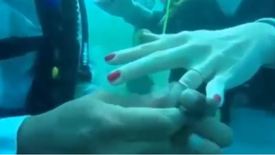 لو ده جنان اتجنن.. وسط الشعاب المرجانية شاب يحتفل بزواجه
