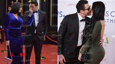 هيبوسها تاني أمتى .. أحمد الفيشاوي يقبل زوجته في المهرجانات فقط ! 