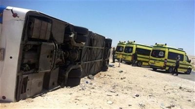 ارتفاع عدد ضحايا انقلاب أتوبيس غرب النجيلة بمطروح لـ 5 وفيات و20 مصابا 