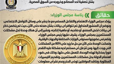 الحكومة تنفي تصفية أحد المصانع وخروجه من السوق المصرية