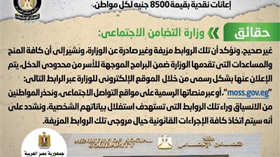 الحكومة تنفي صرف إعانات نقدية بقيمة 8500 جنيه لكل مواطن