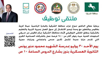 الأحد المقبل.. انطلاق فعاليات الملتقي التوظيفي للشباب في فاقوس بالشرقية 