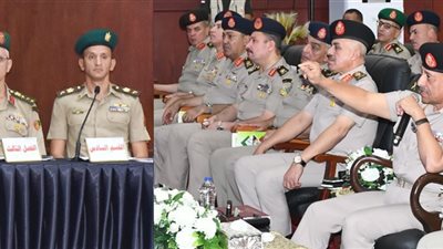 الفريق أول عبد المجيد صقر القائد العام للقوات المسلحة وزير الدفاع والإنتاج الحربى يشهد مناقشة البحث الرئيسى لإدارة المدرعات  