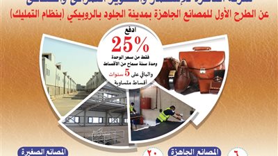 قبل يومان من اغلاق باب التقدم في الخامس والعشرين من الشهر الحالي  على ٤٣ مصنع متميز جاهز على التشغيل الفوري بمدينة الجلود بالروبيكي