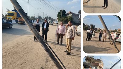 رئيس مركز كفر صقر يتابع تأمين أعمدة إنارة خطرة بطريق كفر صقر الزقازيق