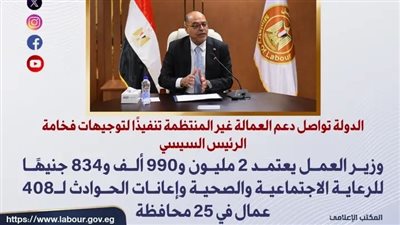 وزير العمل يعتمد 2 مليون و990 ألف و834 جنيهًا للرعاية الاجتماعية والصحية 