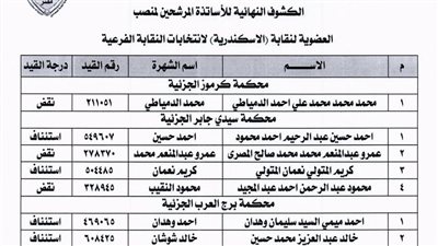نقابة المحامين تعلن الكشوف النهائية للمرشحين في المرحلة الثانية للنقابات الفرعيه