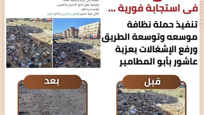 استجابة سريعة لشكاوى المواطنين: حملة نظافة وتوسعة طريق بعزبة عاشور بأبو المطامير 